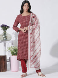 W Geometric Printed Square Neck Straight Kurta With Trousers & Dupatta