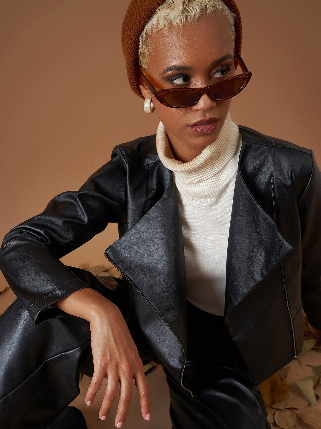 SASSAFRAS Black Collarless Asymmetric Closure Biker Jacket