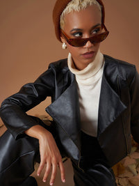 SASSAFRAS Black Collarless Asymmetric Closure Biker Jacket