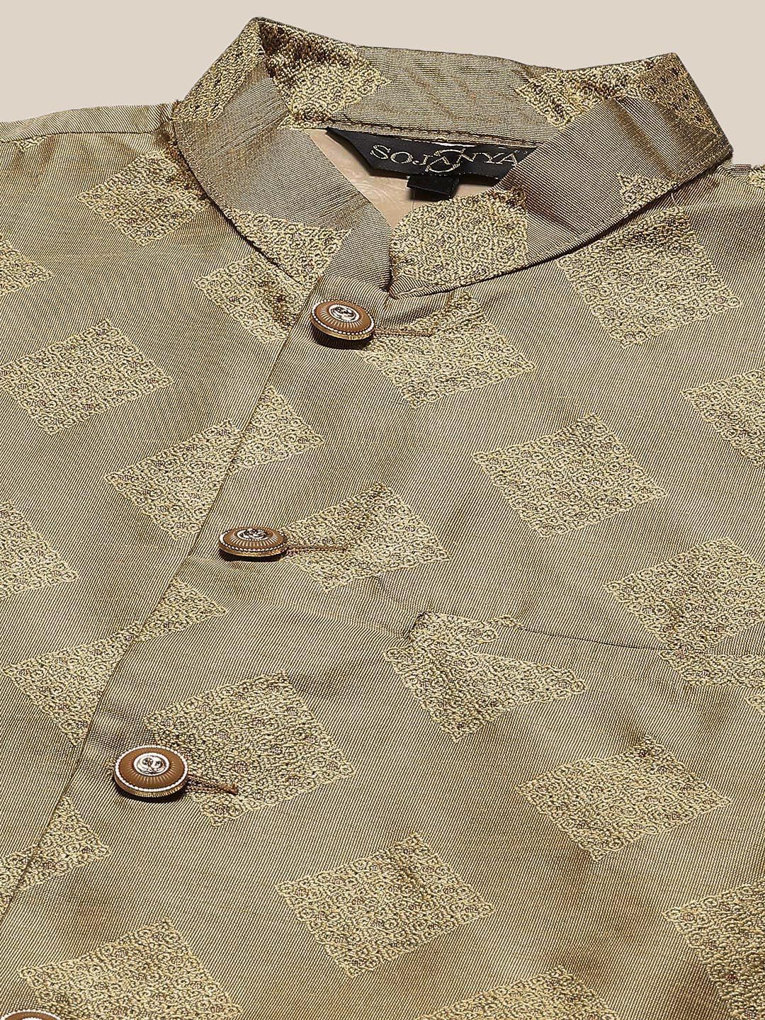 SOJANYA Mandarin Collar Kurta With Churidar & Nehru Jacket