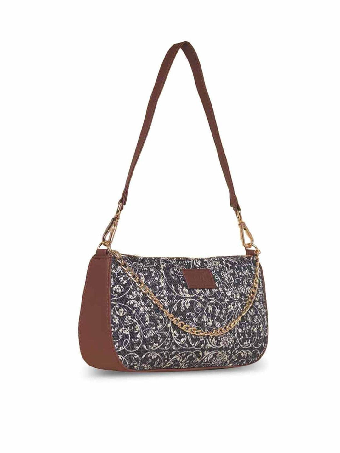 ZOUK Ethnic Motifs Printed Structured Baguette Bag Handbags