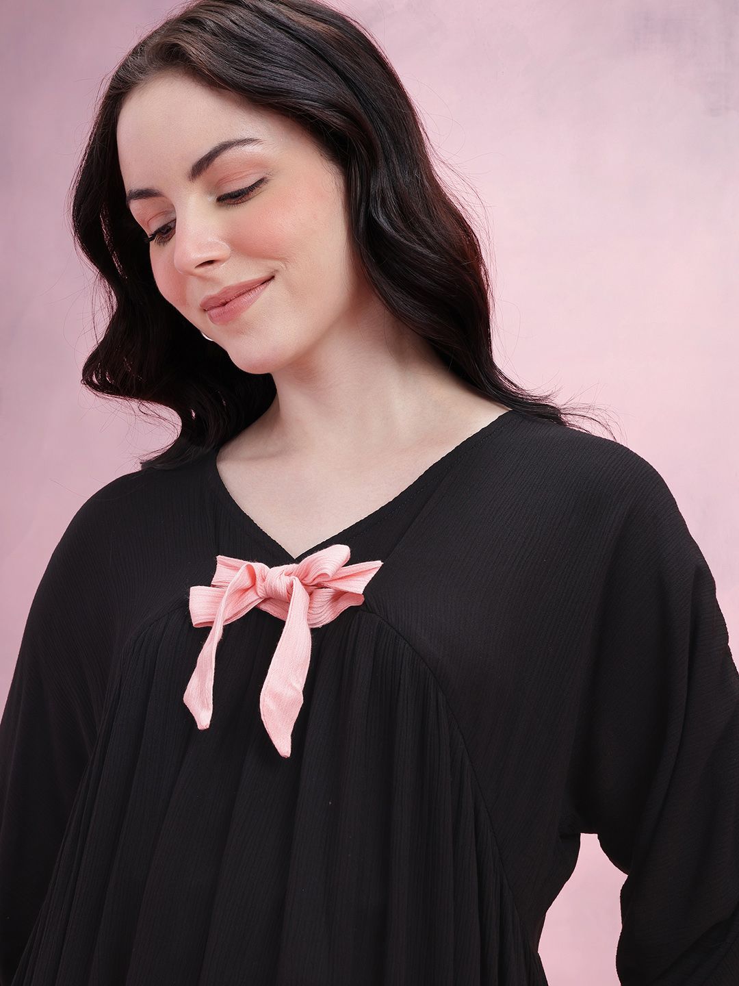 DressBerry Tie-Up Crinkled A-Line Dress