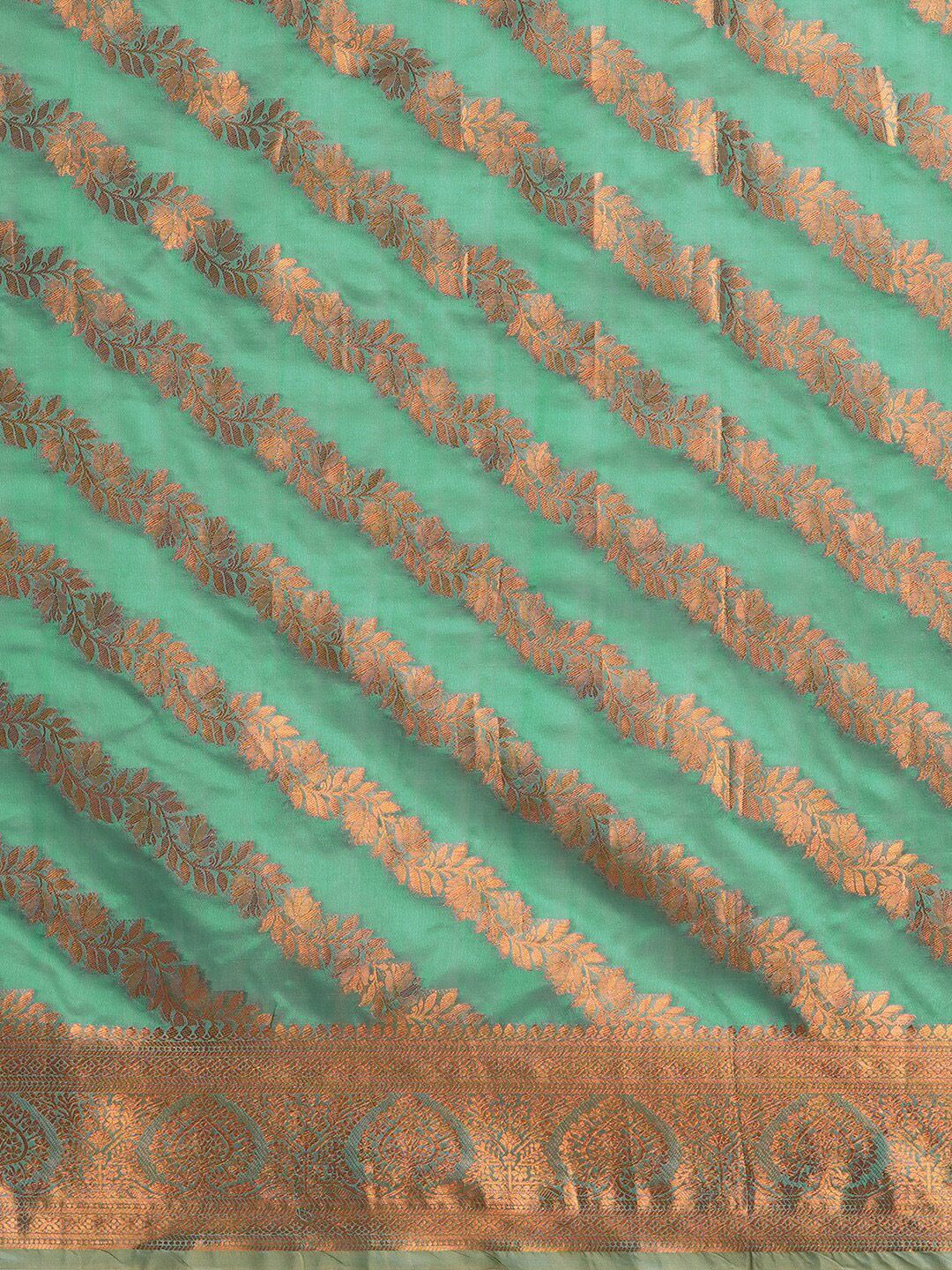 Saree mall Teal & Gold-Toned Woven Design Zari Silk Blend Banarasi Sarees