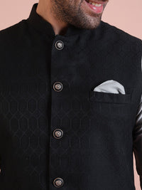KISAH Men Woven Jacquard Regular Fit Ethnic Motifs Nehru Jacket