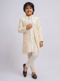 VASTRAMAY Boys Mirror Work Cotton Sherwani Over Kurta Pyjama