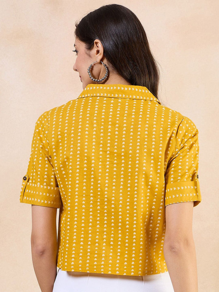 Anouk Geometric Print Roll-Up Sleeves Cotton Top