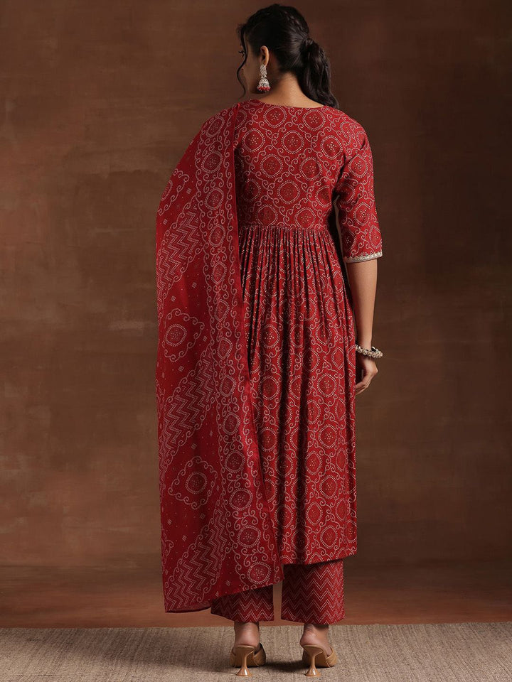 Libas Bandhani Printed Pleated Gotta Patti A-Line Kurta With Trouser & Dupatta