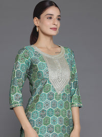 Libas Floral Printed Round Neck Three-Quarter Sleeves Sequinned Kurta Set