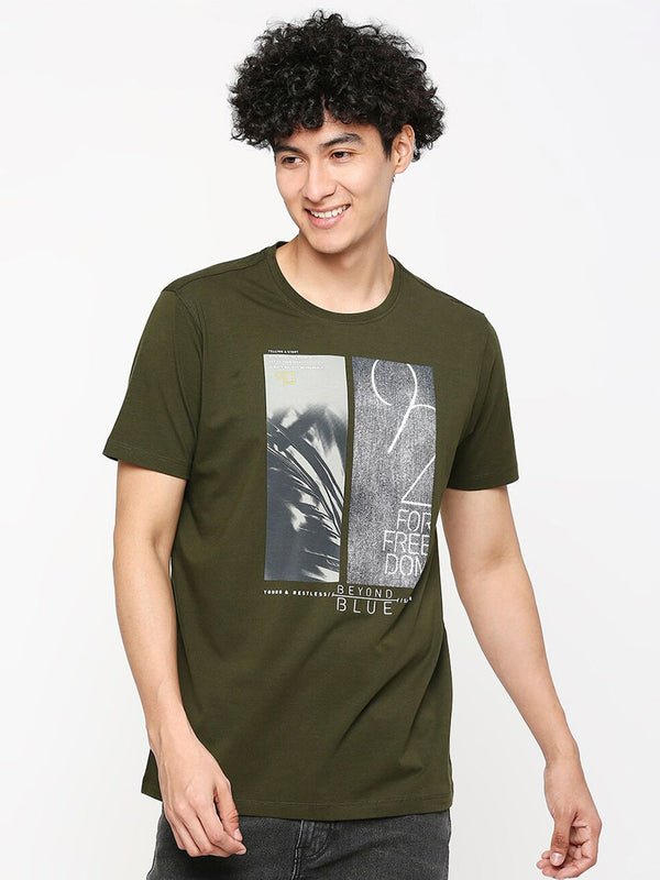 T-shirt Cotton Slim Graphic Printed Spykar