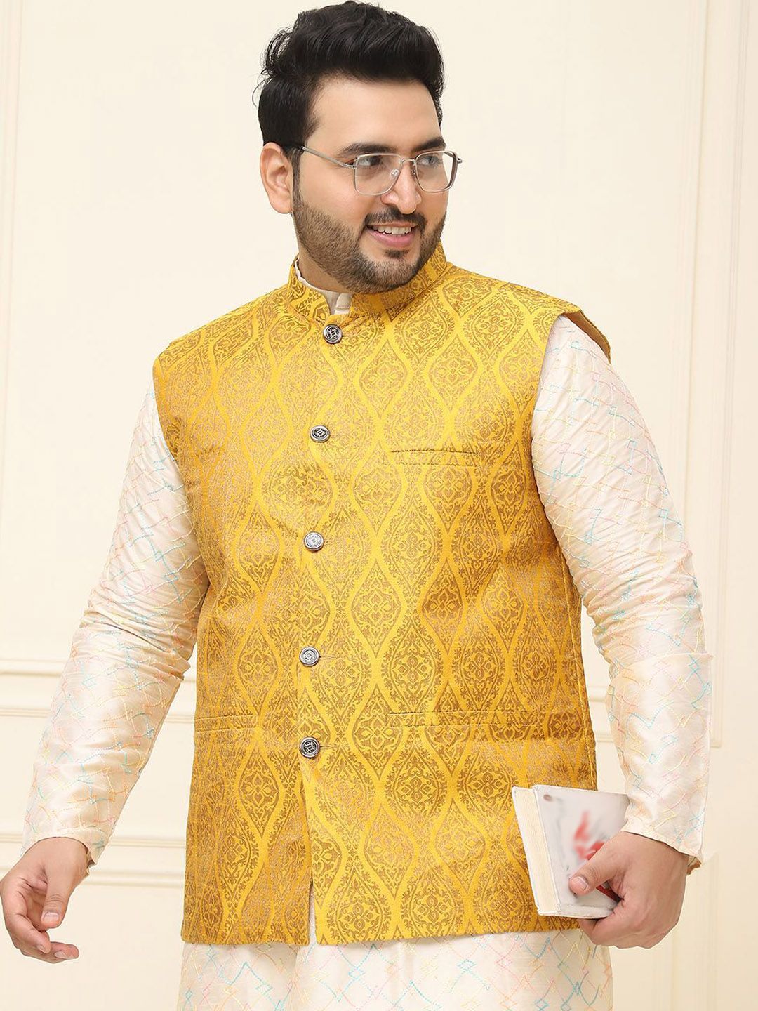 SOJANYA PLUS Men Plus Size Printed Mandarin Collar Nehru Jacket