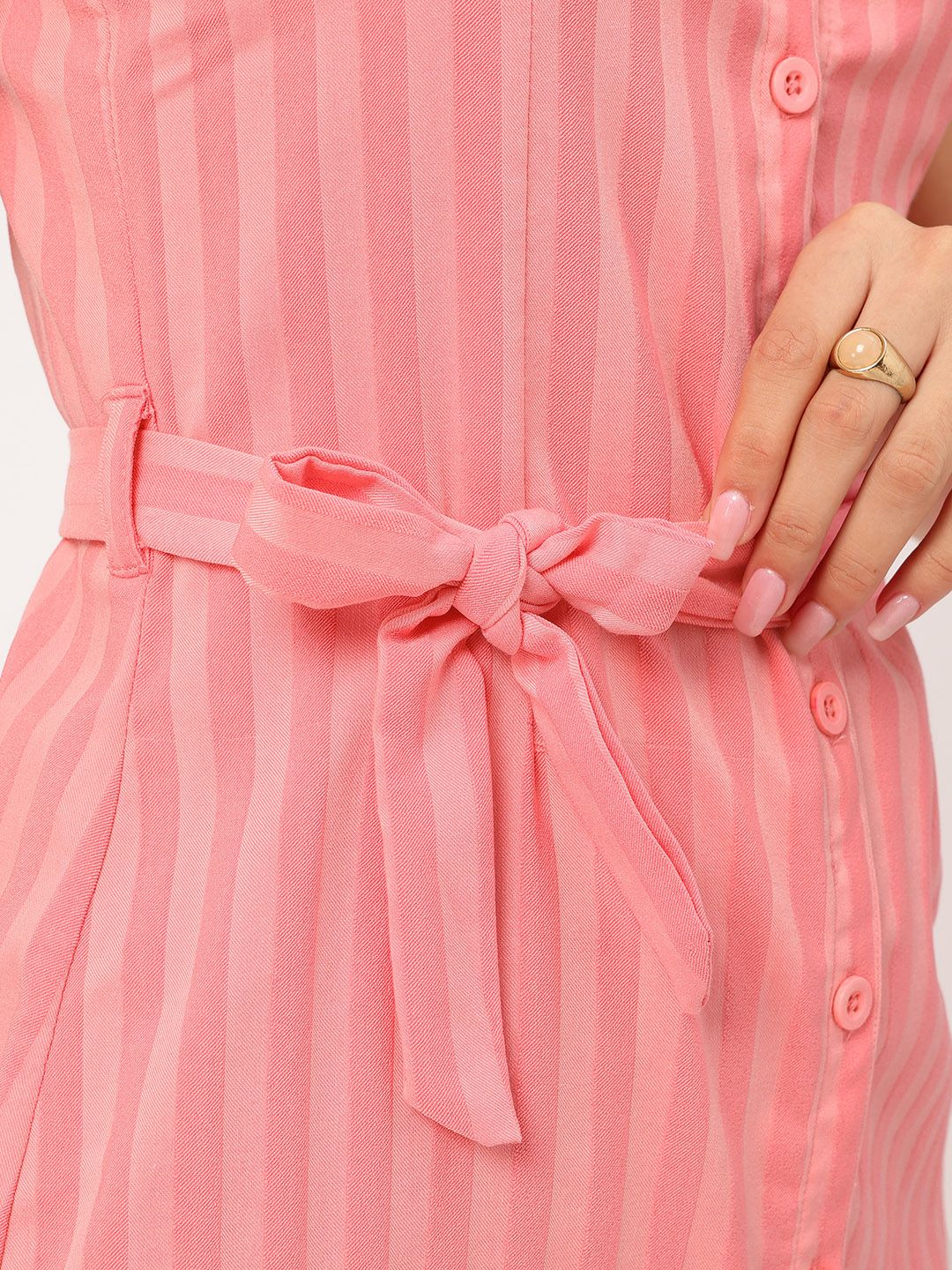 DressBerry Global Groove Striped Waist Tie-Up Sleeveless Mini Dress