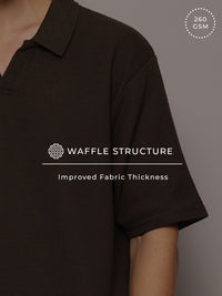 DILLINGER Men Waffle Structure Self Design Oversized Polo Collar T-shirt