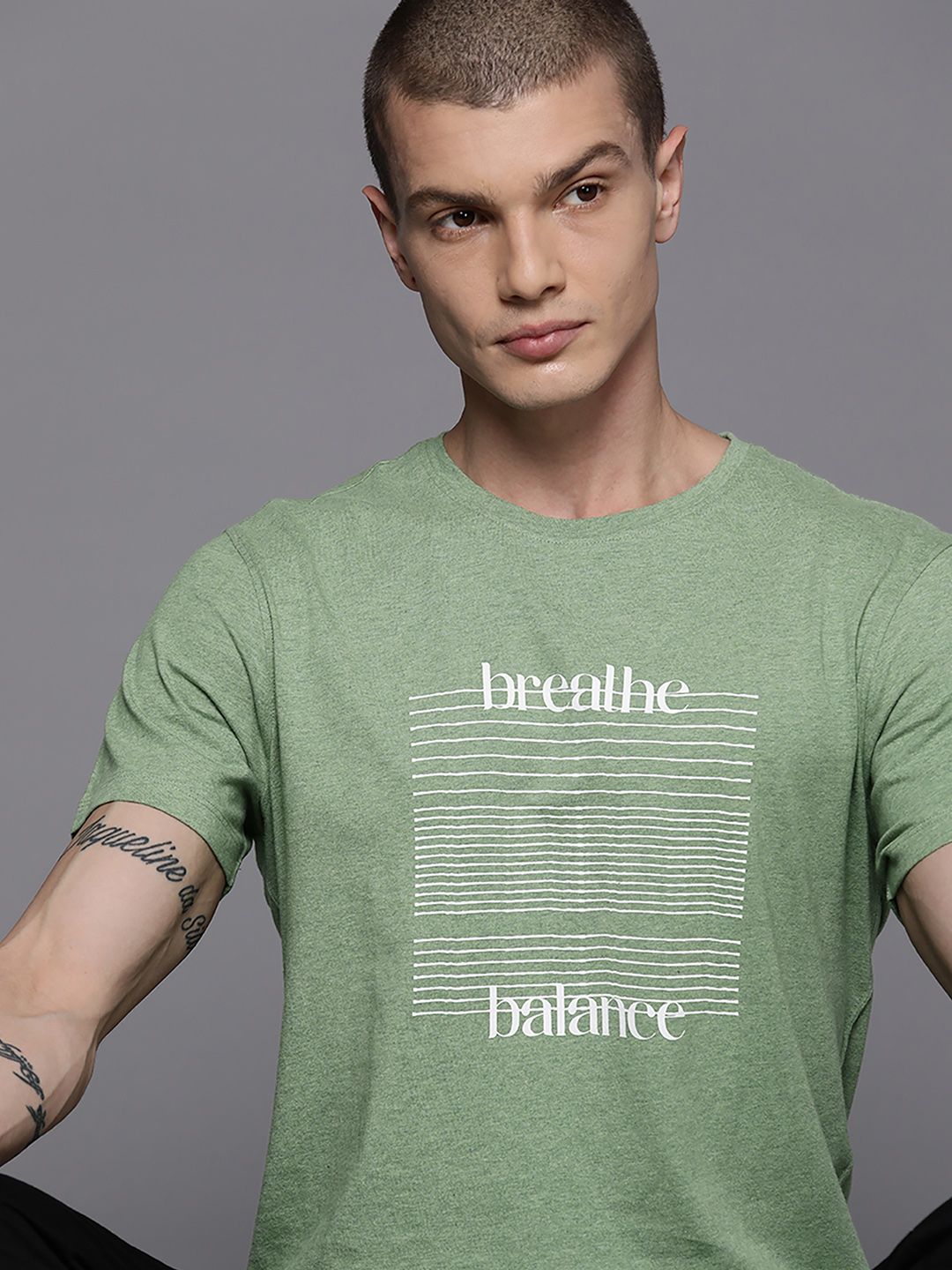 HRX by Hrithik Roshan Striped Pure Cotton Yoga T-shirt