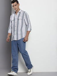 The Indian Garage Co Men Slim Fit Striped Double Flap Casual Shirt