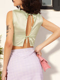 DressBerry Femme Fatale Tie-Up Open Back Satin Empire Crop Top