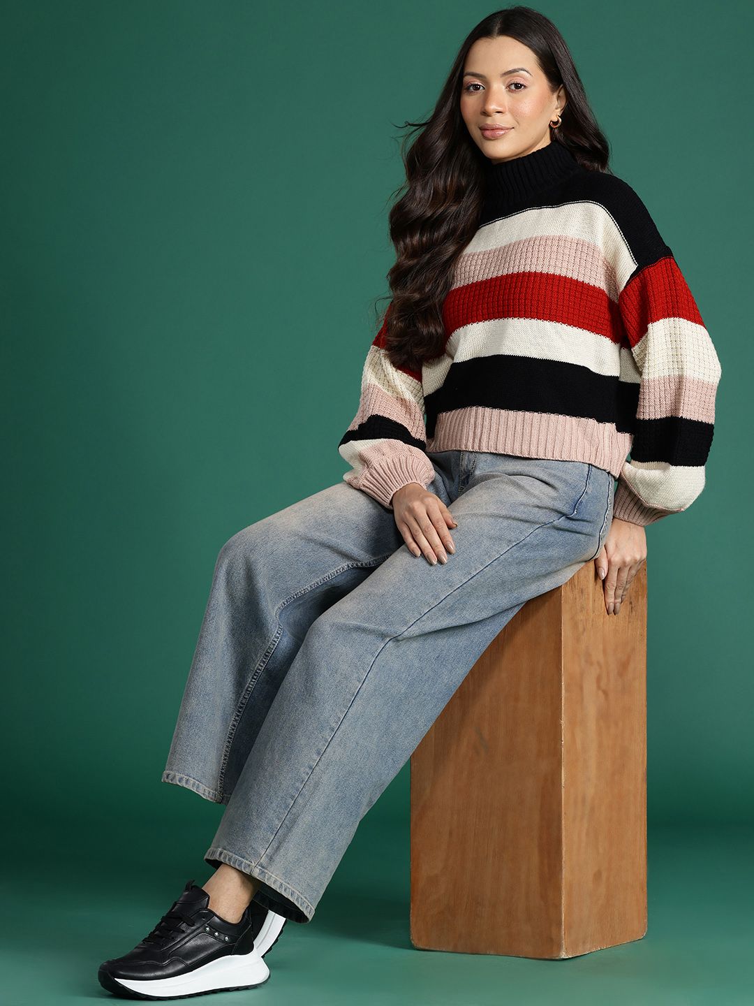 DressBerry Turtle Neck Striped Pullover