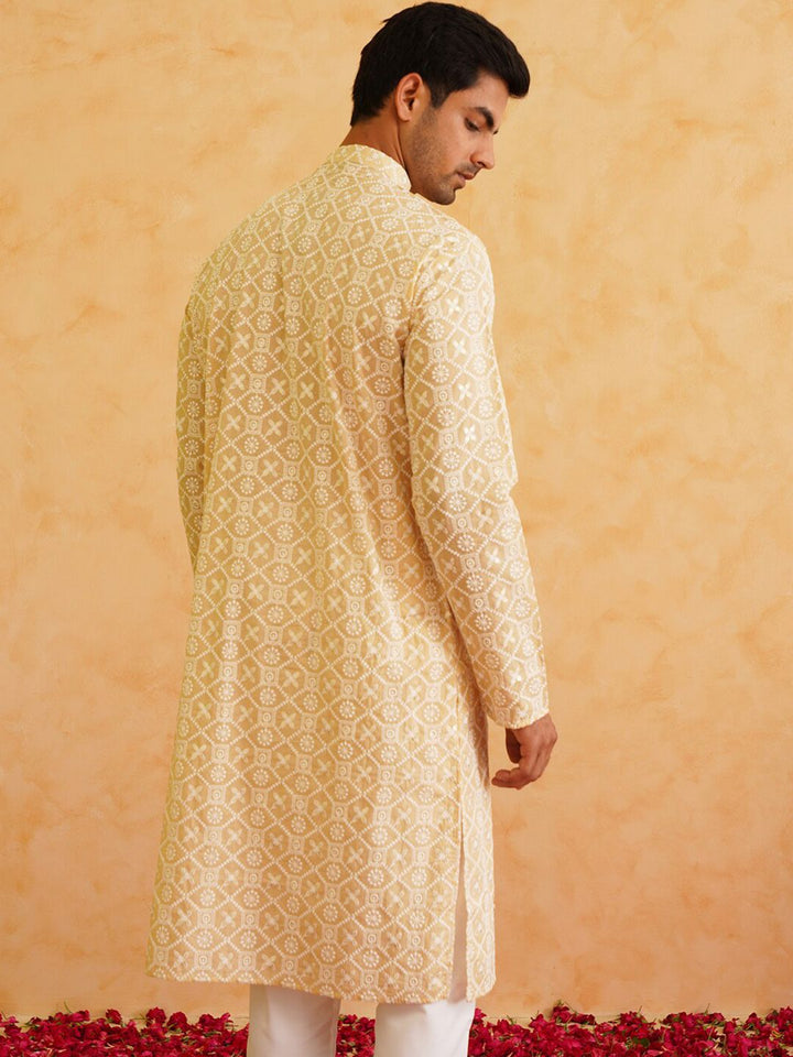 SOJANYA Ethnic Motifs Embroidered Mandarin Collar Thread Work Pure Cotton Straight Kurta