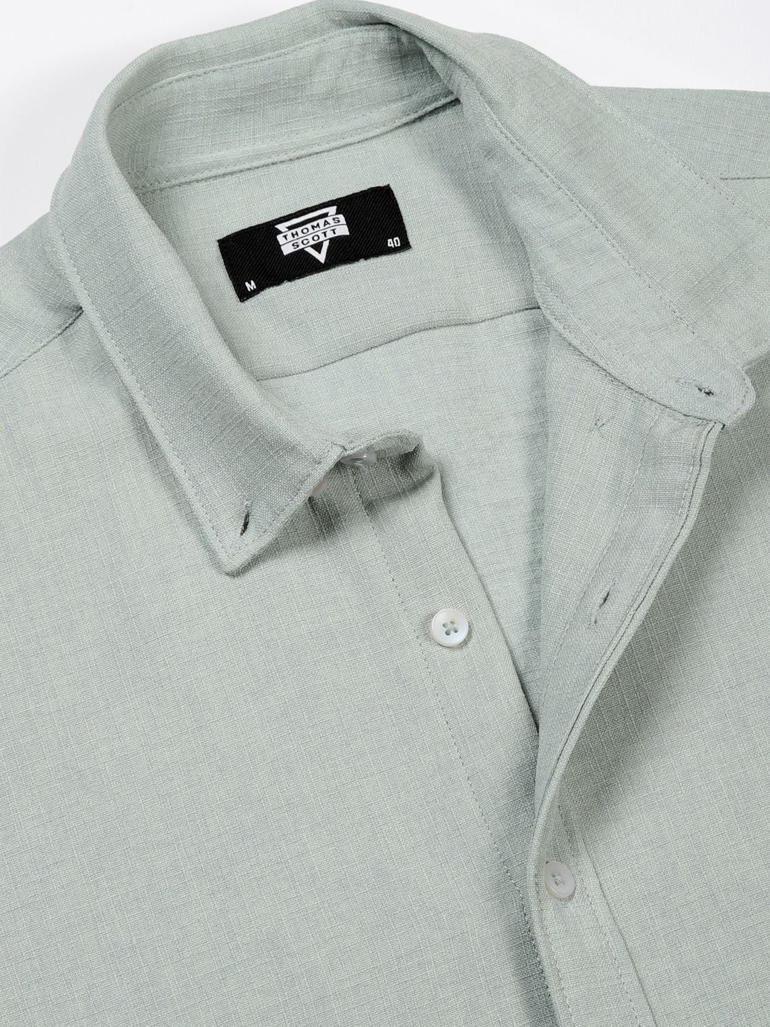 Thomas Scott Men Premium Button-Down Collar Solid Linen Casual Shirt