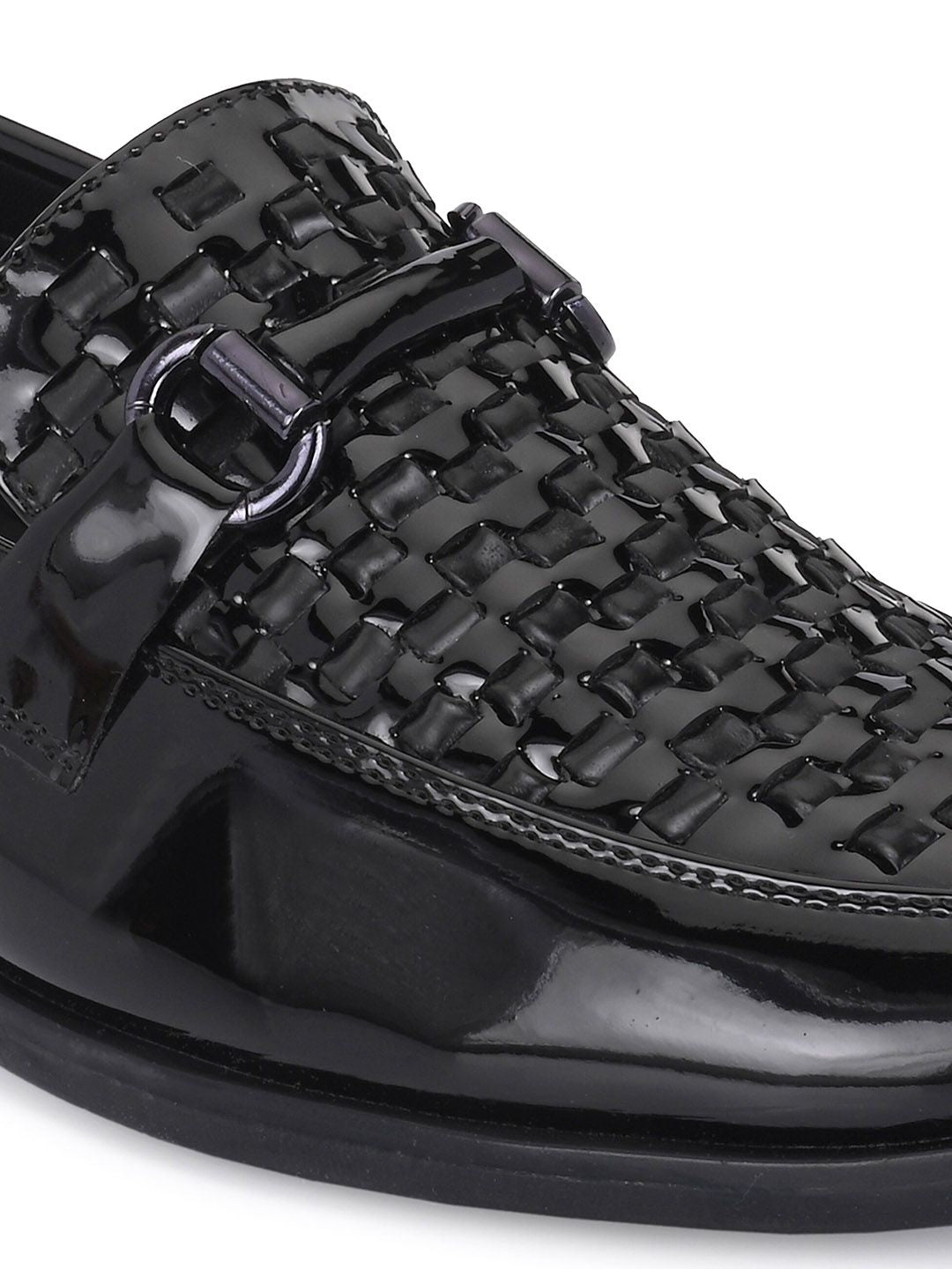 House of Pataudi Men Textured Round Toe Slip-On Formal Loafers