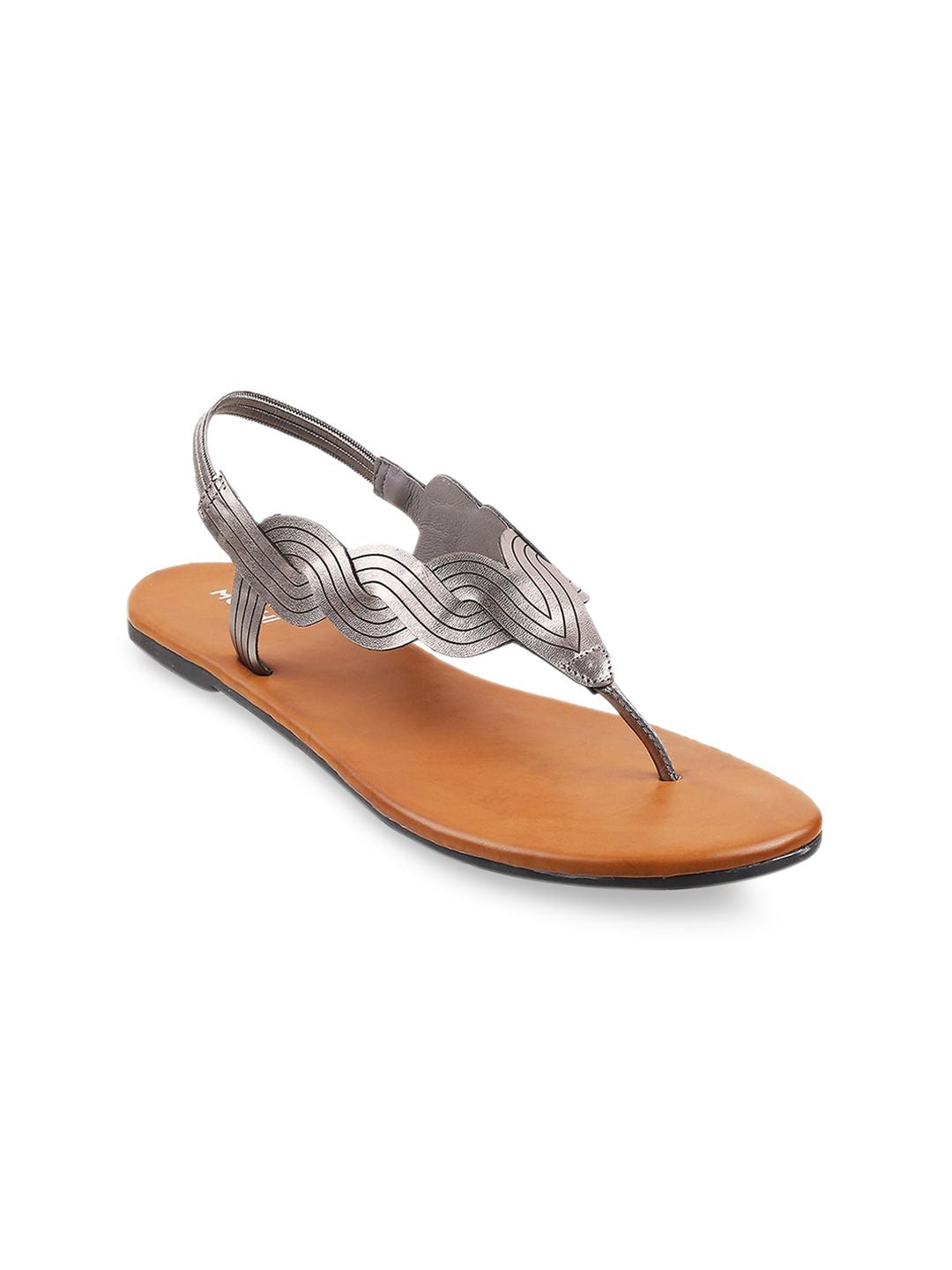 Mochi Women Grey Open Toe Flats