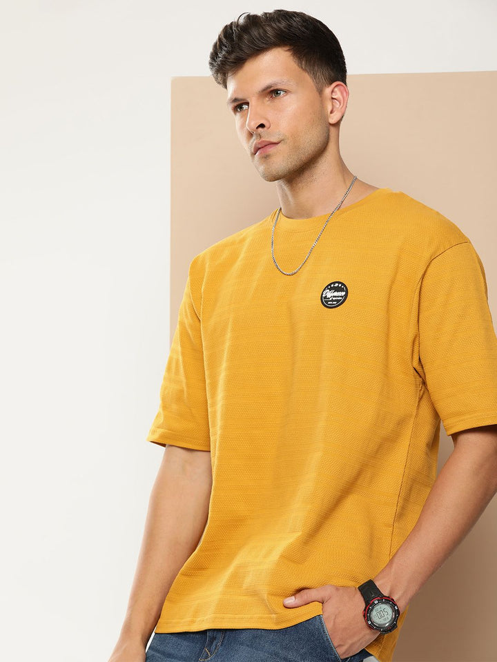 Difference of Opinion Men Self Design Applique Oversized T-shirt