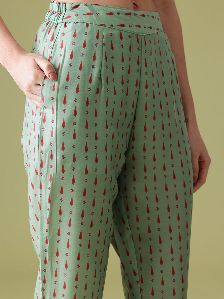 Anouk Floral Printed Pure Cotton Kurta With Trousers & Dupatta