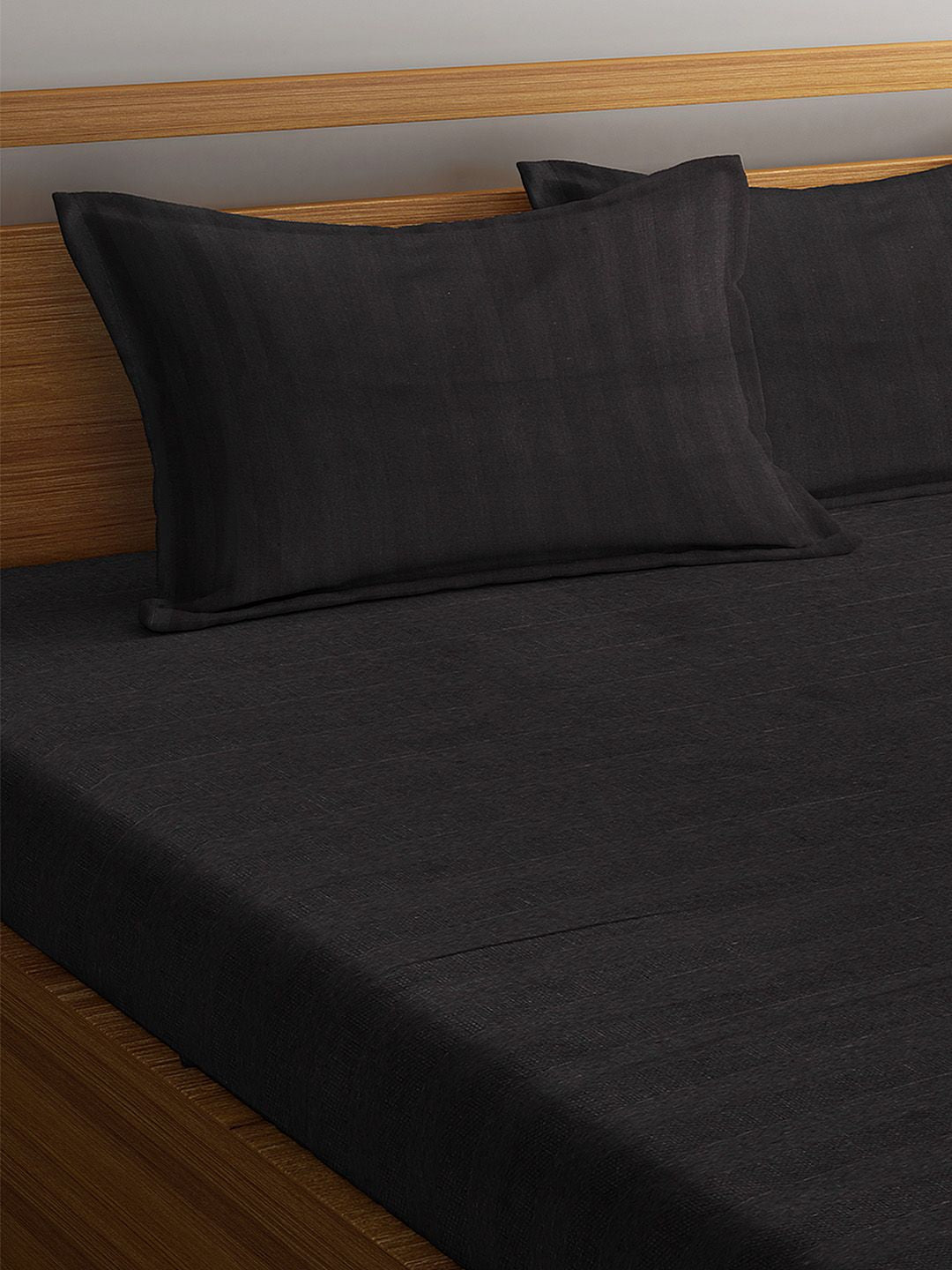 HOSTA HOMES Black Striped 300 TC Cotton 1 King Bedsheet with 2 Pillow Covers