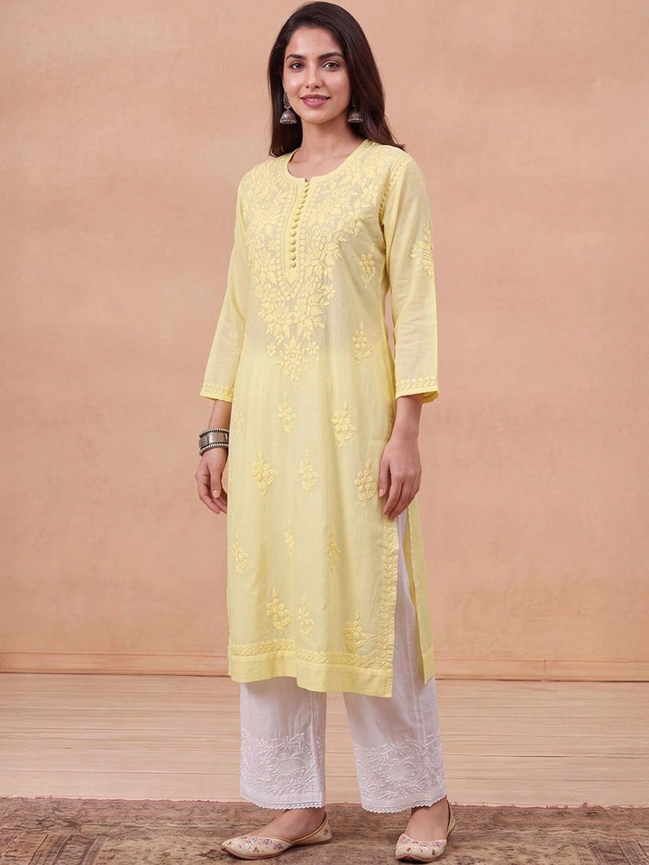 Rumah Wanita Chikankari Motif Etnik Sulam Benang Kerja Kurta