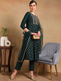 KALINI Ethnic Motifs Embroidered Empire Mirror Work Kurta with Trousers & Dupatta