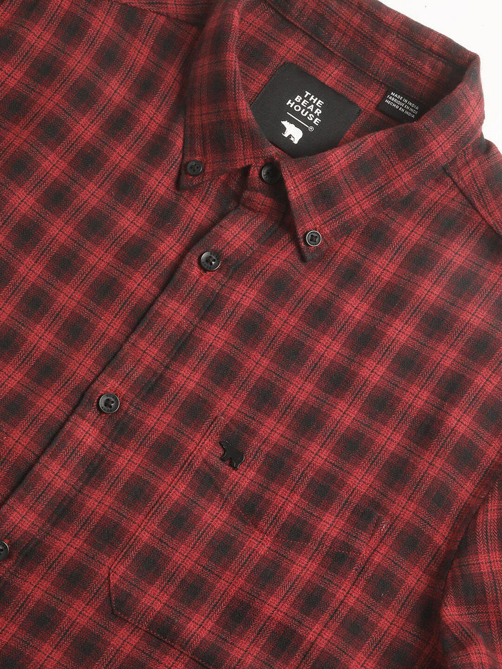 THE BEAR HOUSE Slim Fit Tartan Checks Spread Collar Pocket Cotton Casual Shirt