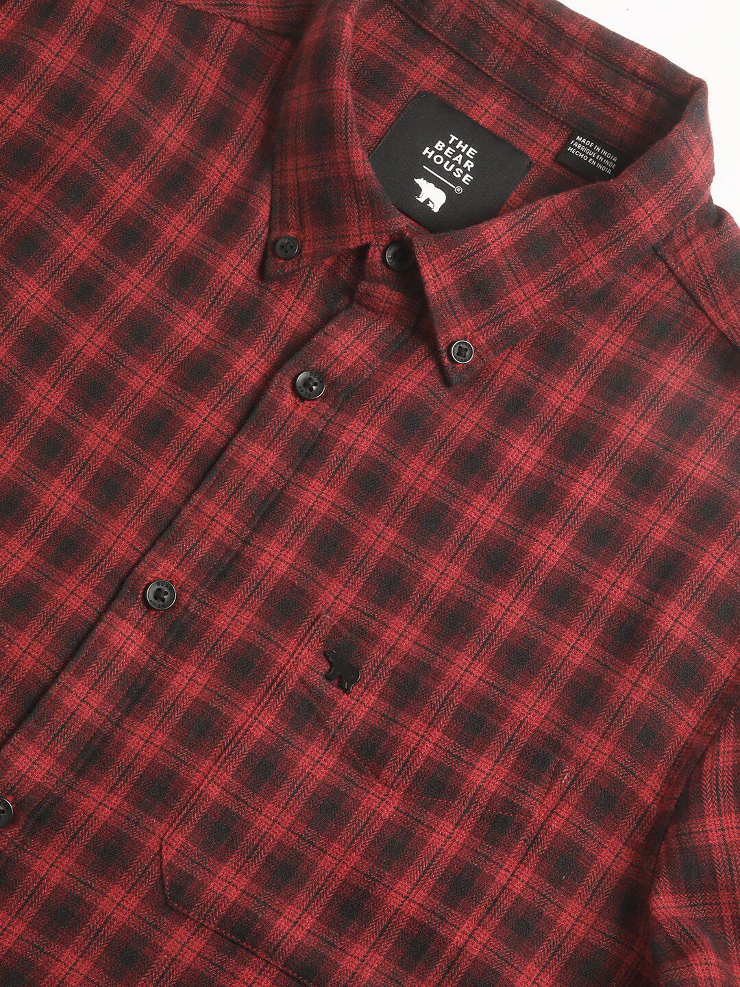 THE BEAR HOUSE Slim Fit Tartan Checks Spread Collar Pocket Cotton Casual Shirt