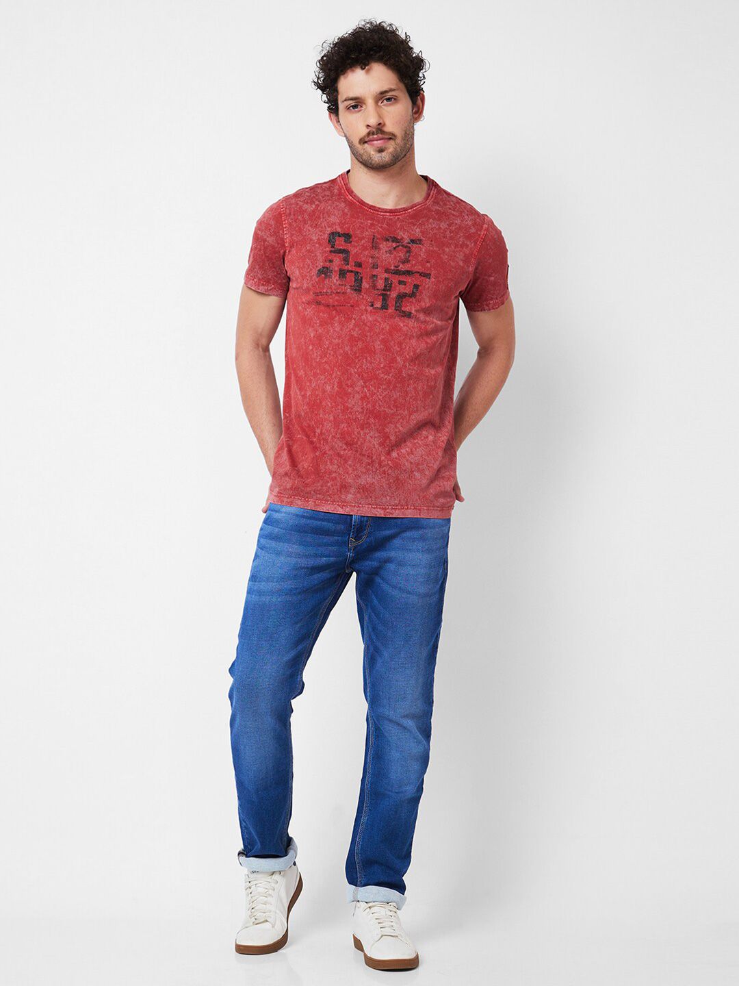 SPYKAR Round Neck Typography Printed Cotton Slim Fit T-shirt