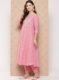 KALINI Pure Cotton Ethnic Motifs Printed Anarkali Kurta With Trousers & With Dupatta