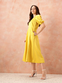 all about you Sweetheart Neck Puff Sleeves Satin Fit & Flare Midi Dress