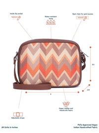 ZOUK Orange & Beige Chevron Woven Design Handcrafted Vegan Leather Sustainable Sling Bag