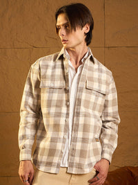 DENNISON Men Double Pocket Drop Shoulder Oversized Cotton Checked Shacket