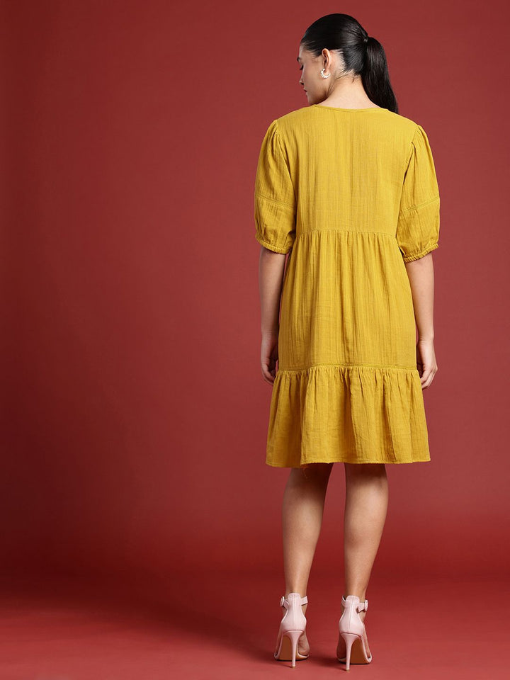 all about you Pure Cotton Puff Sleeve Tiered A-Line Dress