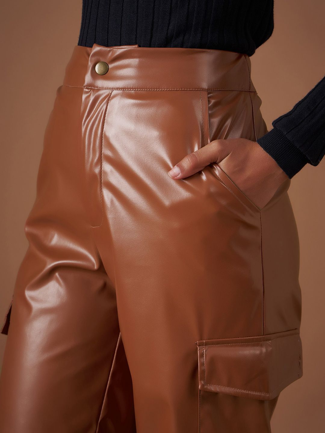 SASSAFRAS Women Brown Straight Fit Cargos Trousers