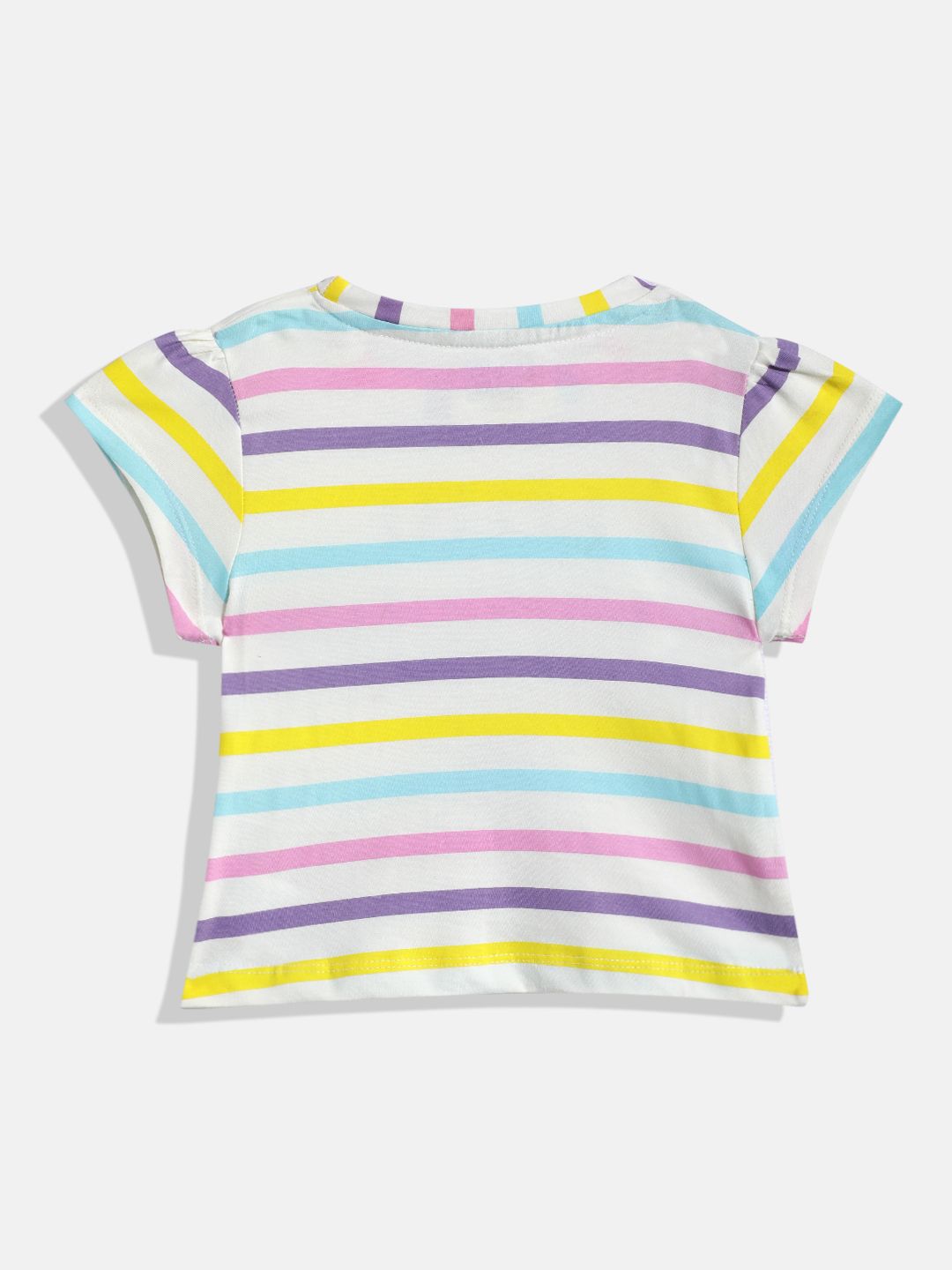 Happy Faces Girls Striped & Typography Printed Pure Cotton T-shirt