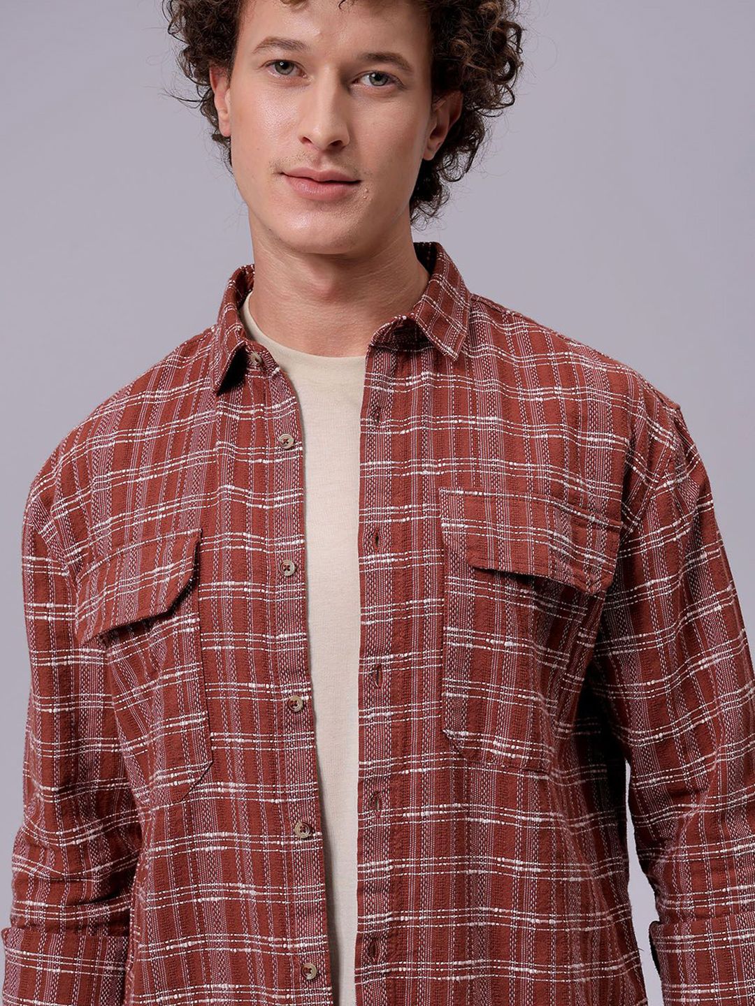 The Indian Garage Co Men Relaxed Fit Textured Checked Resortwear Shirt