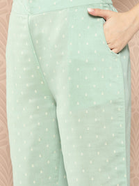Libas Women Cream-Coloured Floral Printed Chanderi Silk Kurta with Trousers & With Dupatta