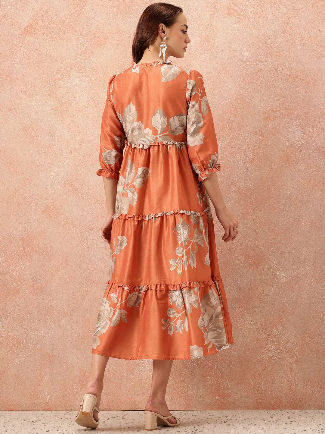 all about you Floral Printed Ruffled Detail Tiered Wrap-Style Midi Fit & Flare Dress
