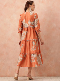 all about you Floral Printed Ruffled Detail Tiered Wrap-Style Midi Fit & Flare Dress