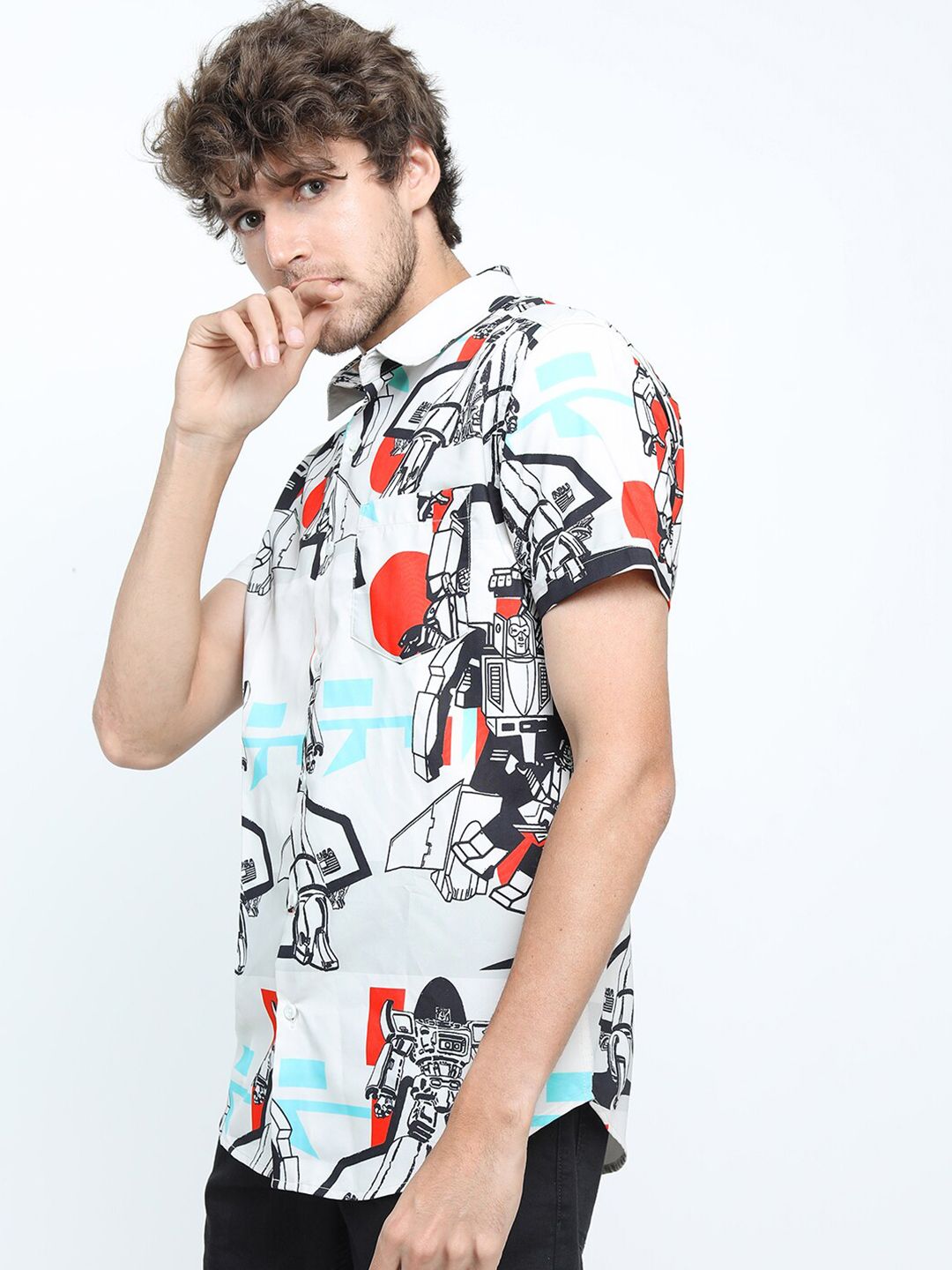 HIGHLANDER Men Beige Slim Fit Printed Casual Shirt