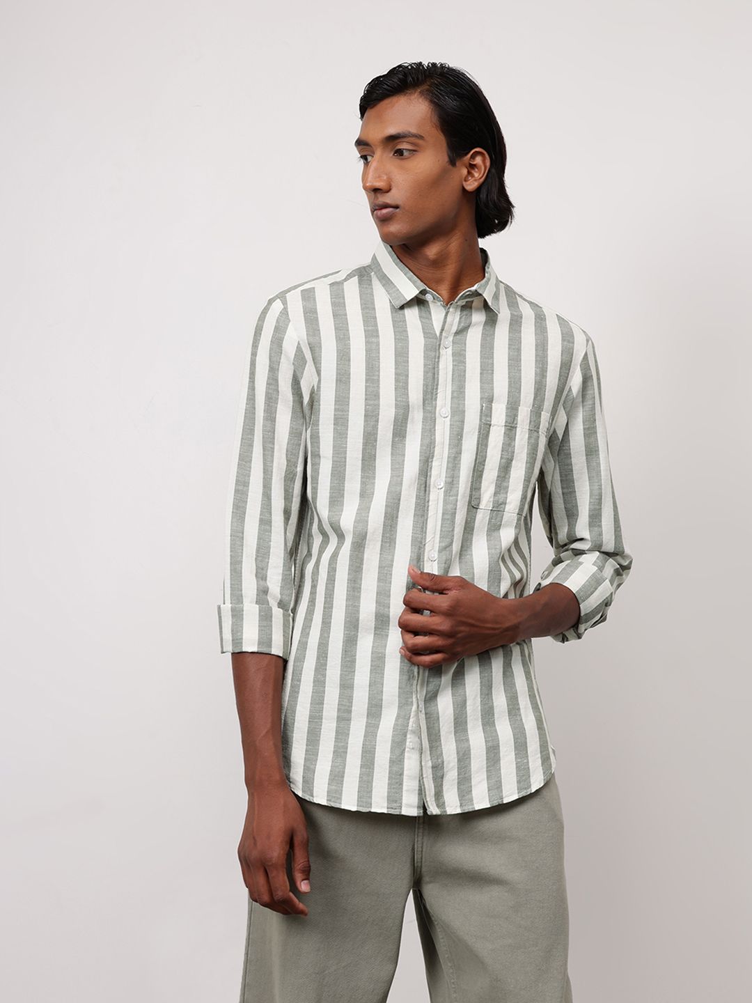 ether Classic Fit Striped Cotton Linen Shirt