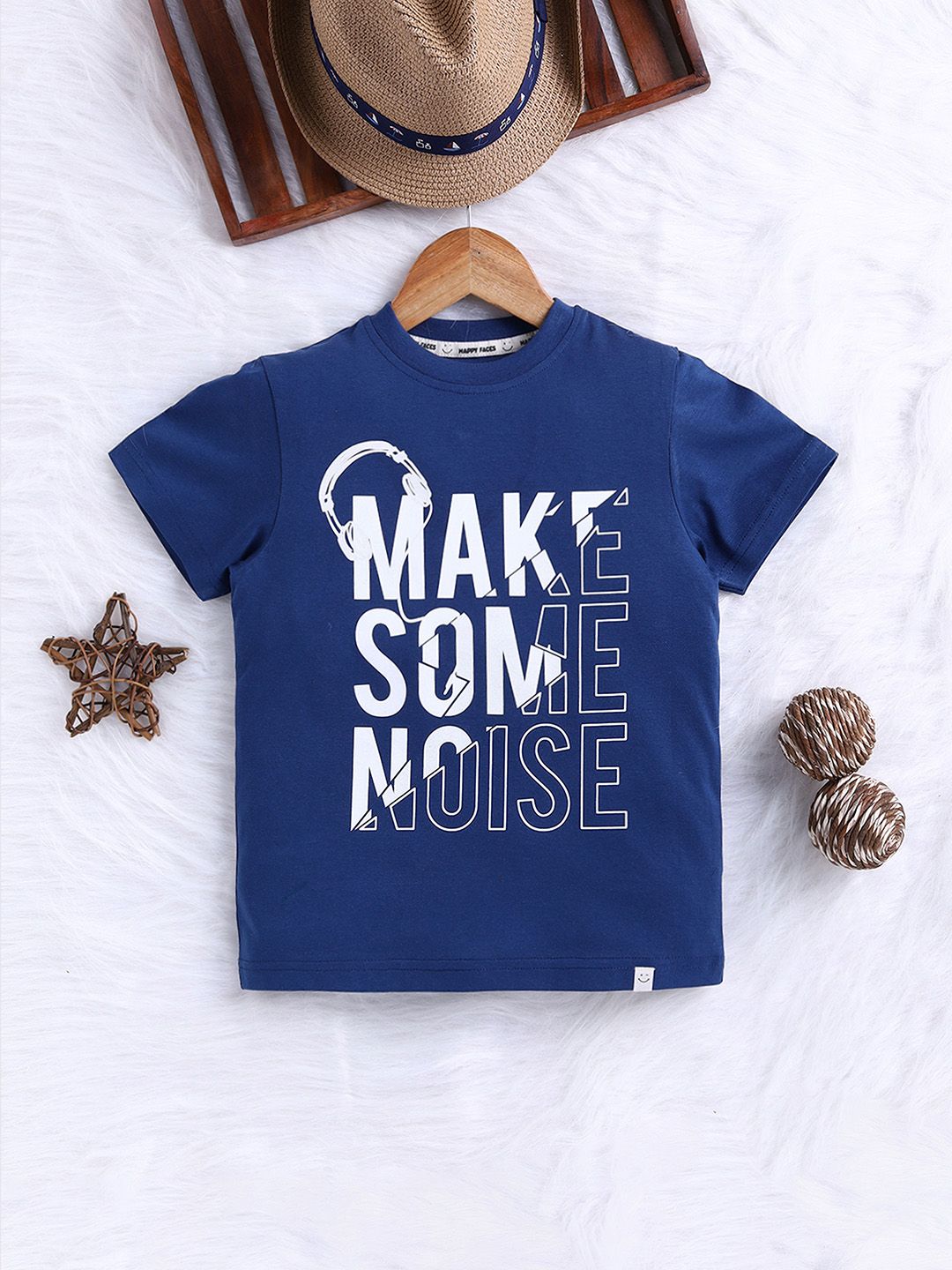 Happy Faces Boys Typography Printed Pure Cotton T-shirt