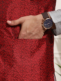 SOJANYA Men Grey & Maroon Kurta with Churidar And Nehru Jacket