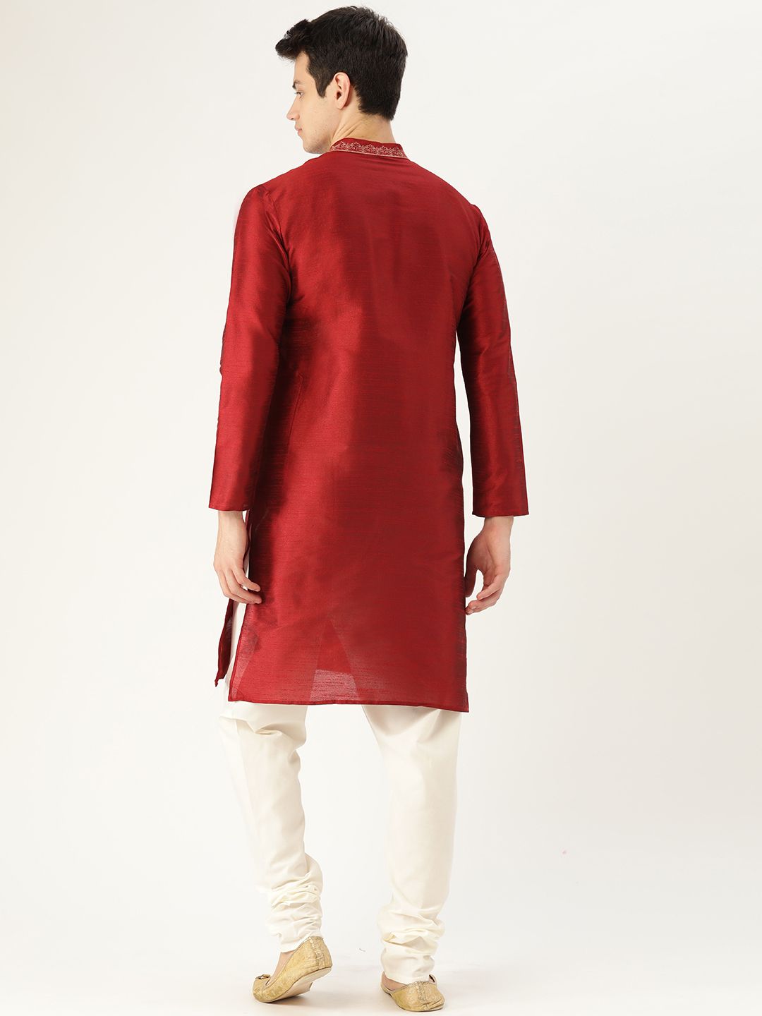 SOJANYA Men Maroon Solid Straight Kurta