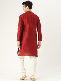 SOJANYA Men Maroon Solid Straight Kurta