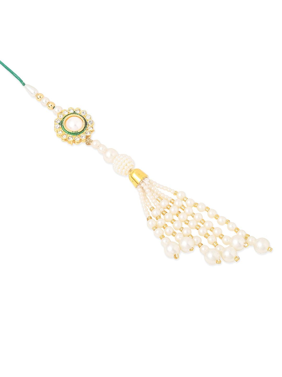 NVR Set of 2 White & Green Stone Studded Bhaiya Bhabhi Rakhi with Roli Chawal Chandan